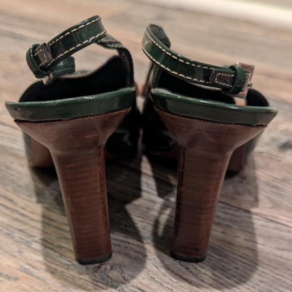 PRADA Vintage Slingback Heels Green and Tan Patent Leather Size 40 1/2 Dust Bags - Picture 3 of 17